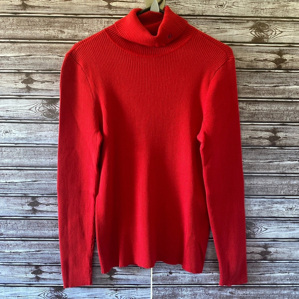 Lauren Ralph Lauren Women's Long-Sleeved Turtleneck Sweater Size XL Red Logo